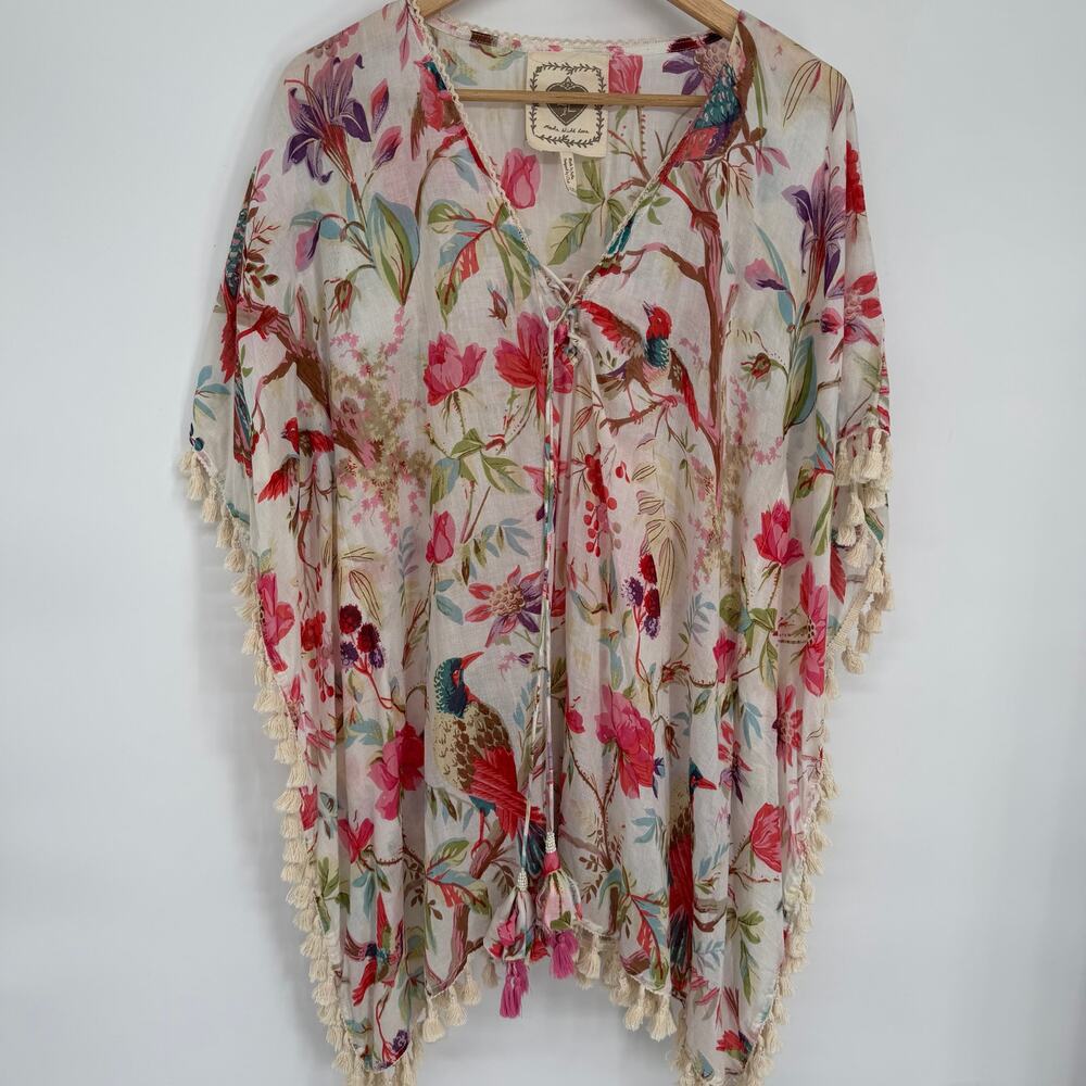 Z&L Coverup Womens OS Birds Floral Tassel Vacation Beach Resortwear Bohemian